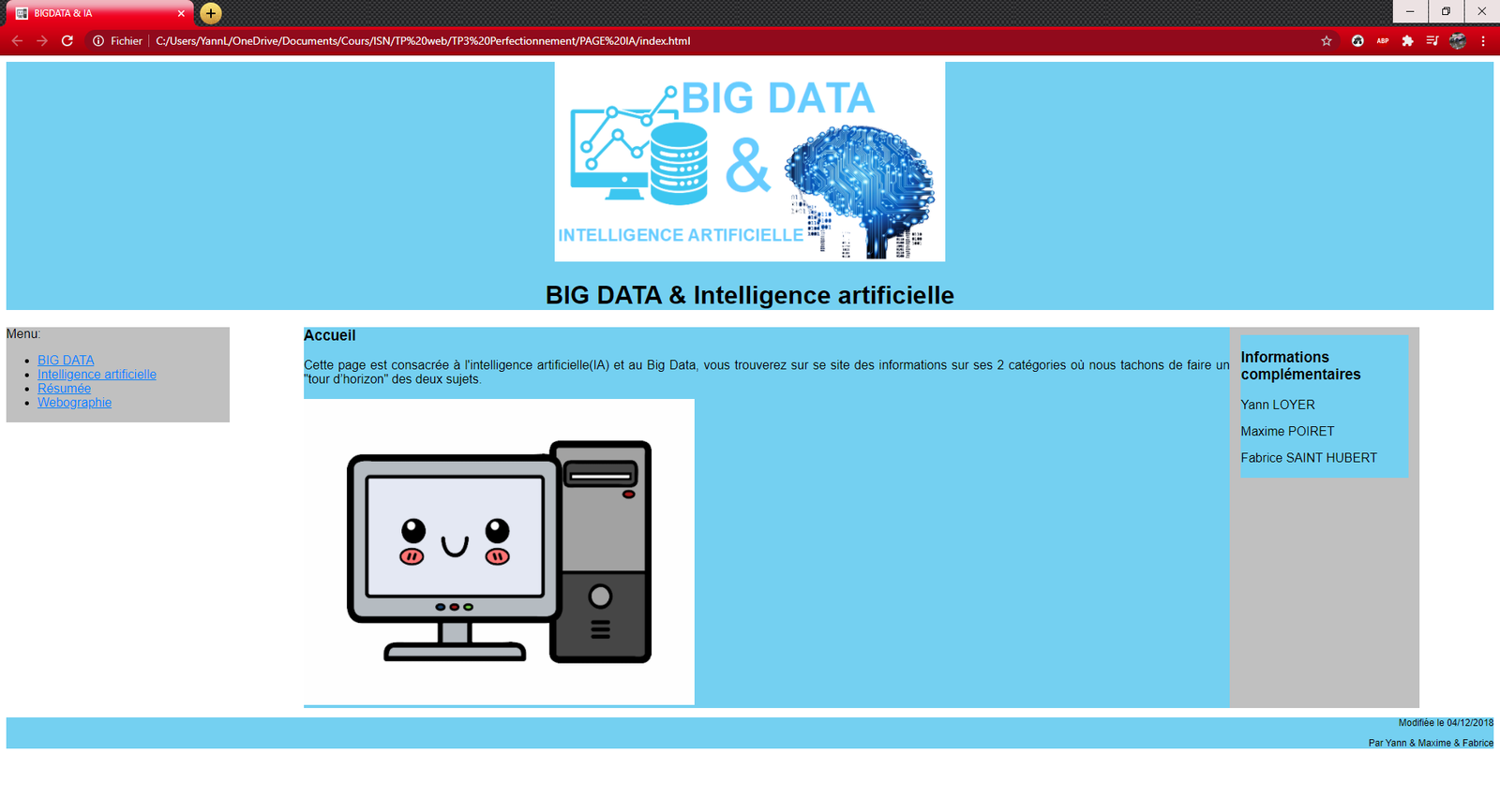 Capture d'écran du premier site web