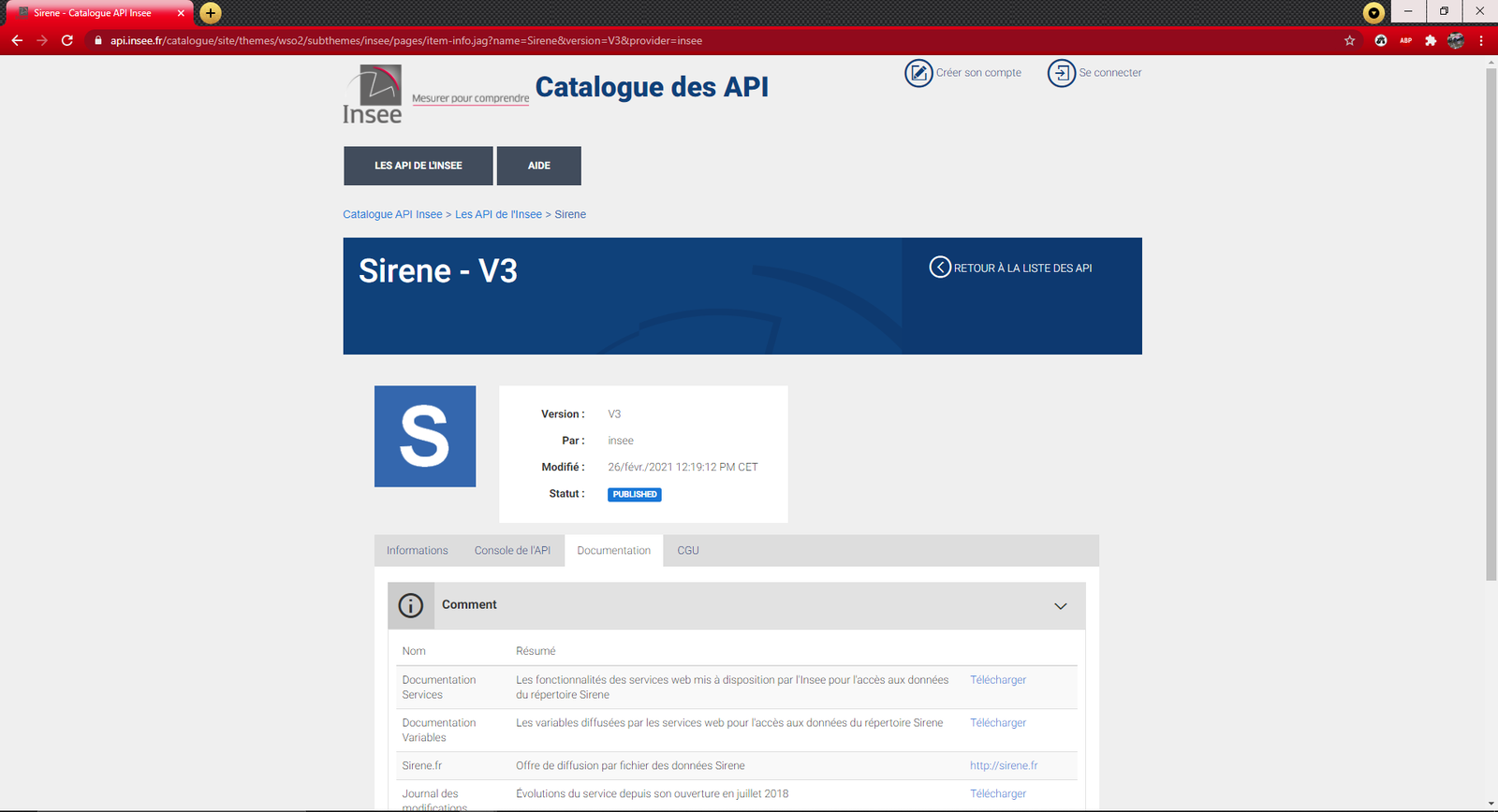 Capture d'écran de l'outil Node API Insee