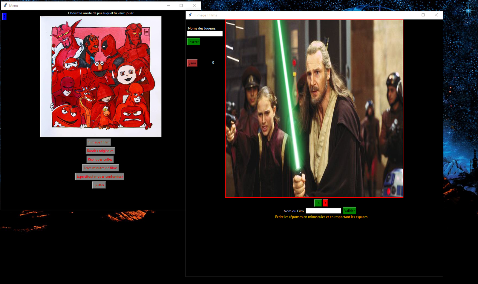 Capture d'écran du jeu Blind Test en Python