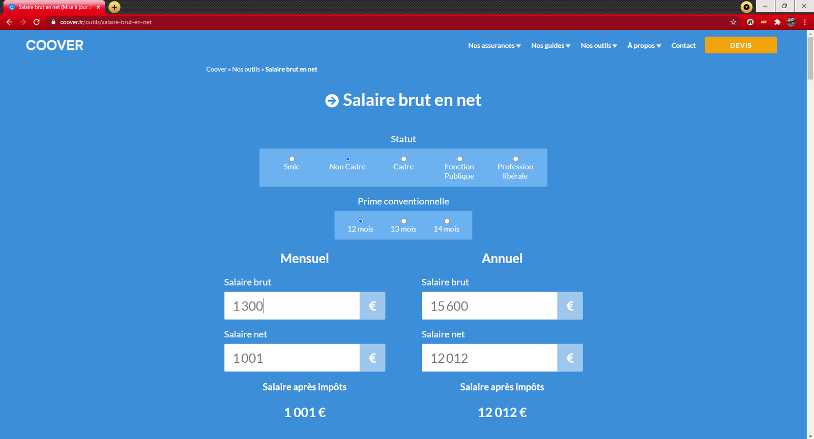 Capture d'écran des outils WordPress développés pour Coover