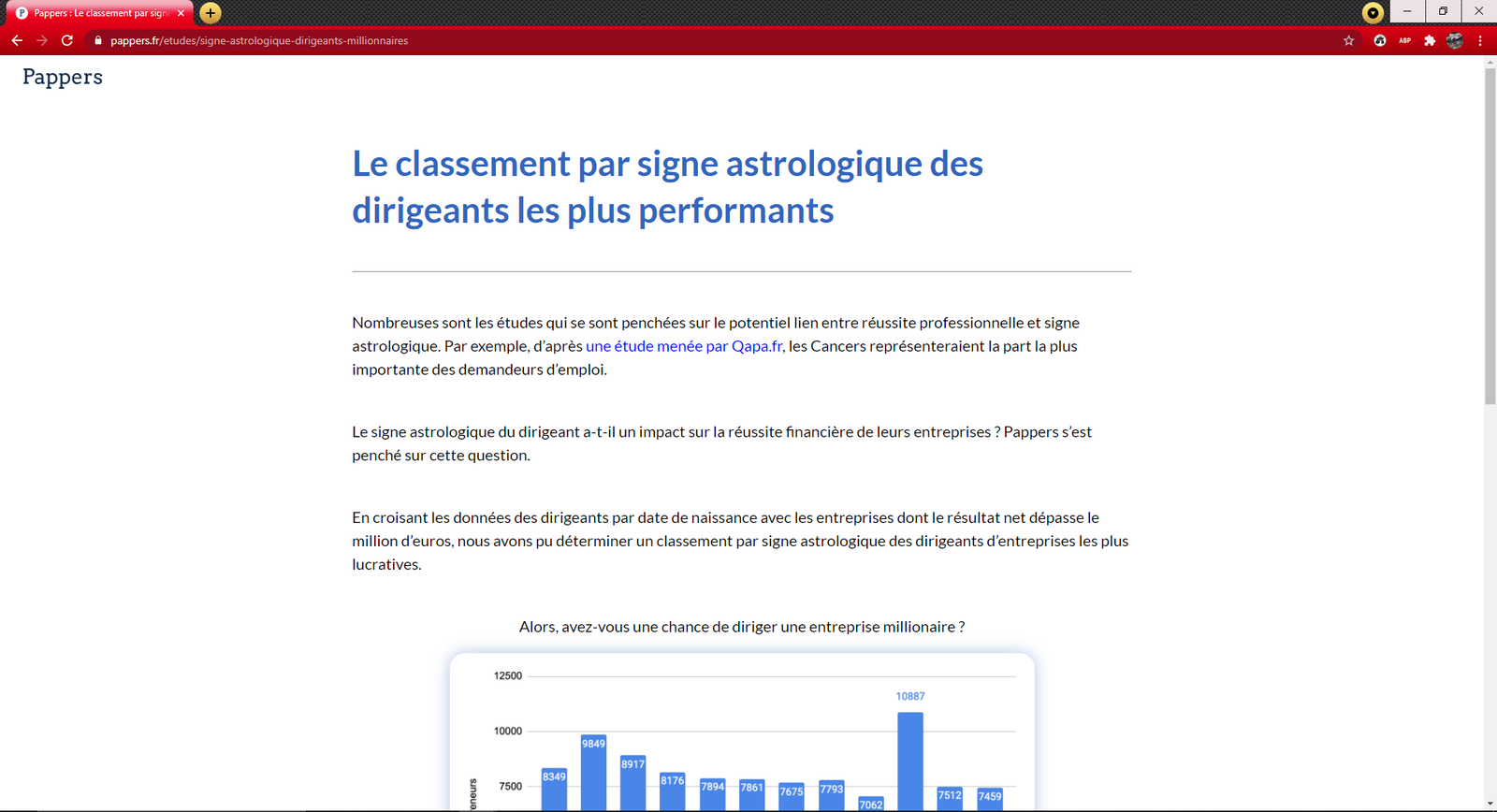 Capture d'écran de l'article de presse Pappers